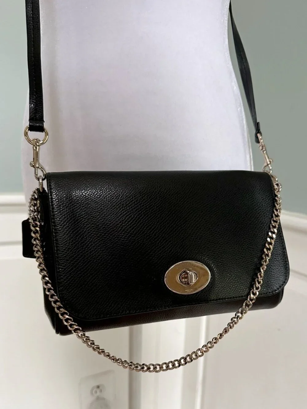 Coach Mini Ruby Crossbody Bag Black Pebbled Leather Turnlock F34604
